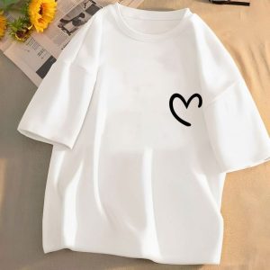 Áo Thun Trắng Basic In Trái Tim